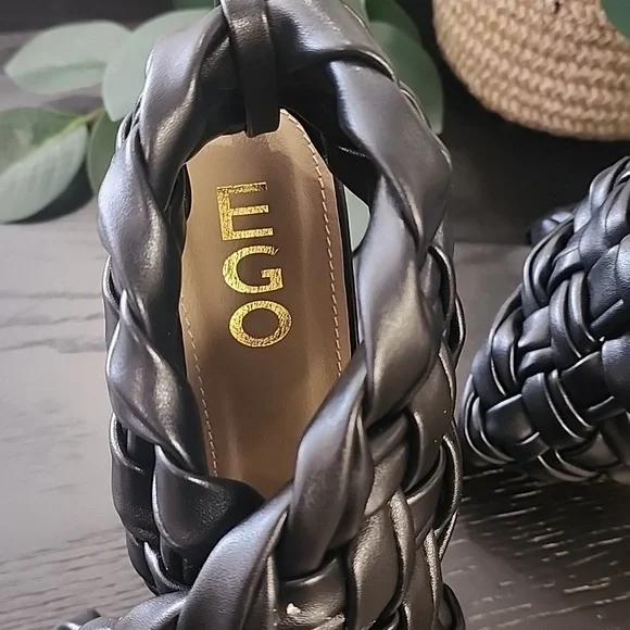 EGO Square Toe Puffy Braided Criss Cross Heels UK 6 US 8 Quilted Vegan Slingback - Picture 7 of 15